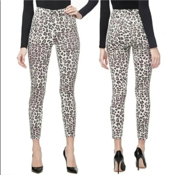 Good American Good Waist Crop Skinny Jeans White SNOW LEOPARD print size 8 29 - Picture 2 of 13